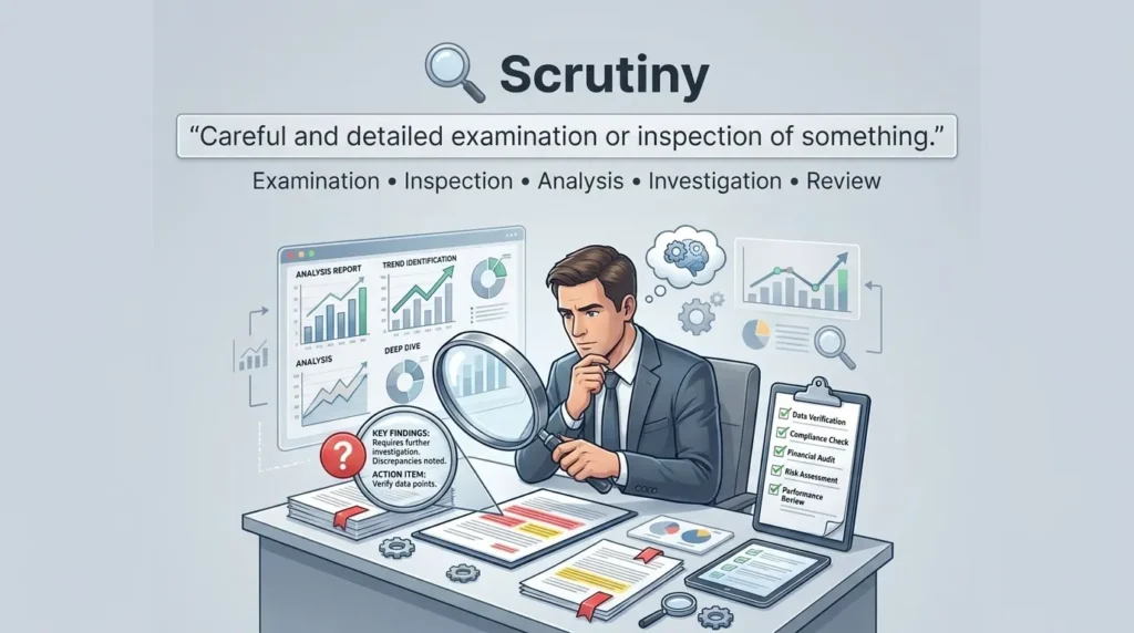 synonym for the word scrutiny